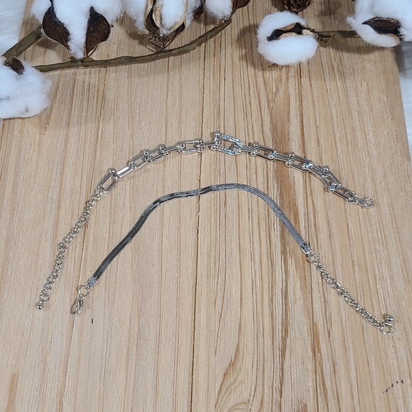 🩶🩶NEW🩶🩶 GORGEOUS!! 2PC Chain Link and Herringbone CZ Bracelet Set in SILVER - Picture 4 of 14